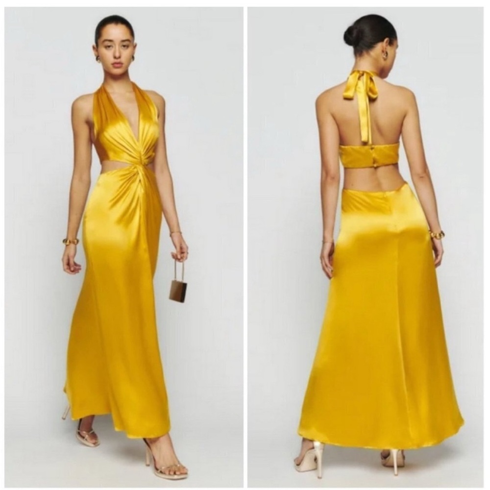 Reformation Nerida Yellow Gold Silk Dress
